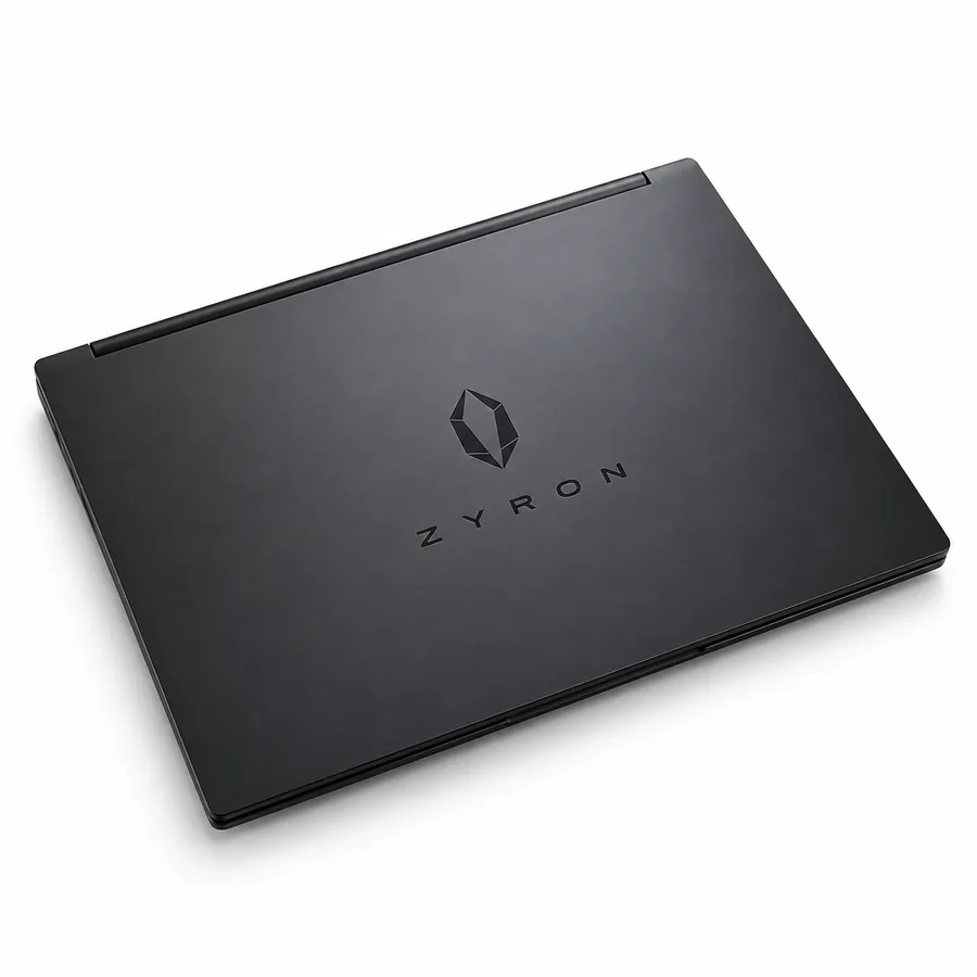 Portátil ZYRON Z1 PRO cerrado con el logo ZYRON en la tapa
